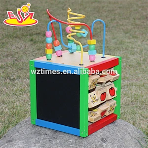 wholesale design funny cubic wire bead toy,multi-function wooden cubic wire bead toy for kids,wooden bead toy W11B060