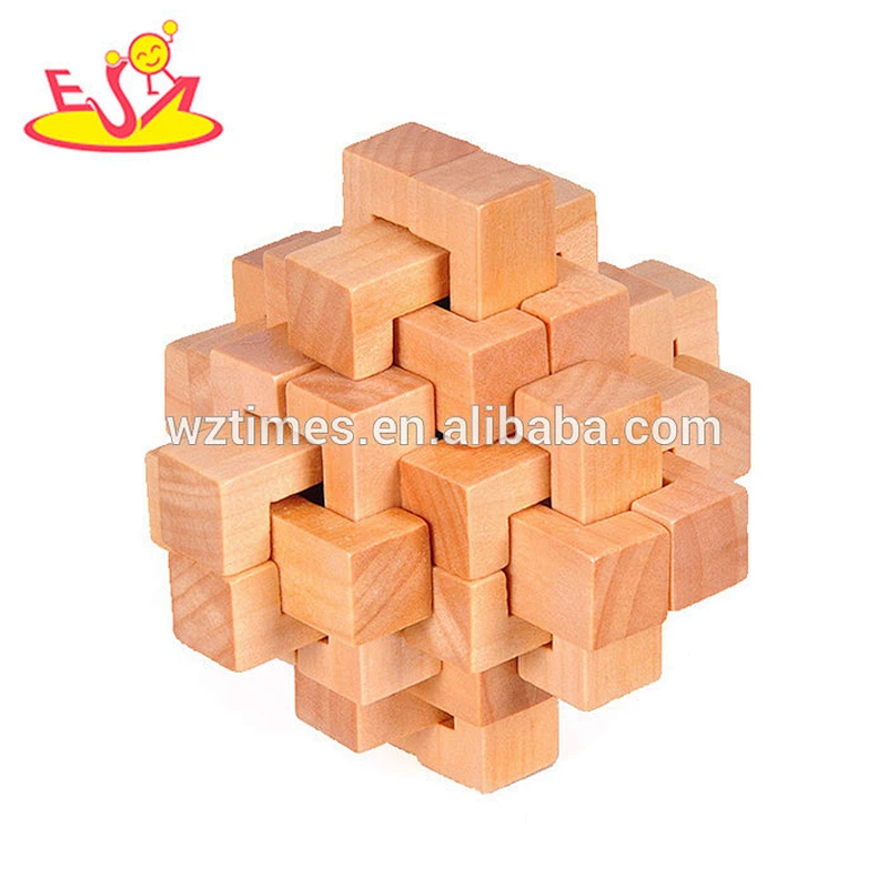 Wholesale early education traditional wooden 3d unlocked puzzle toy for kids W11C036