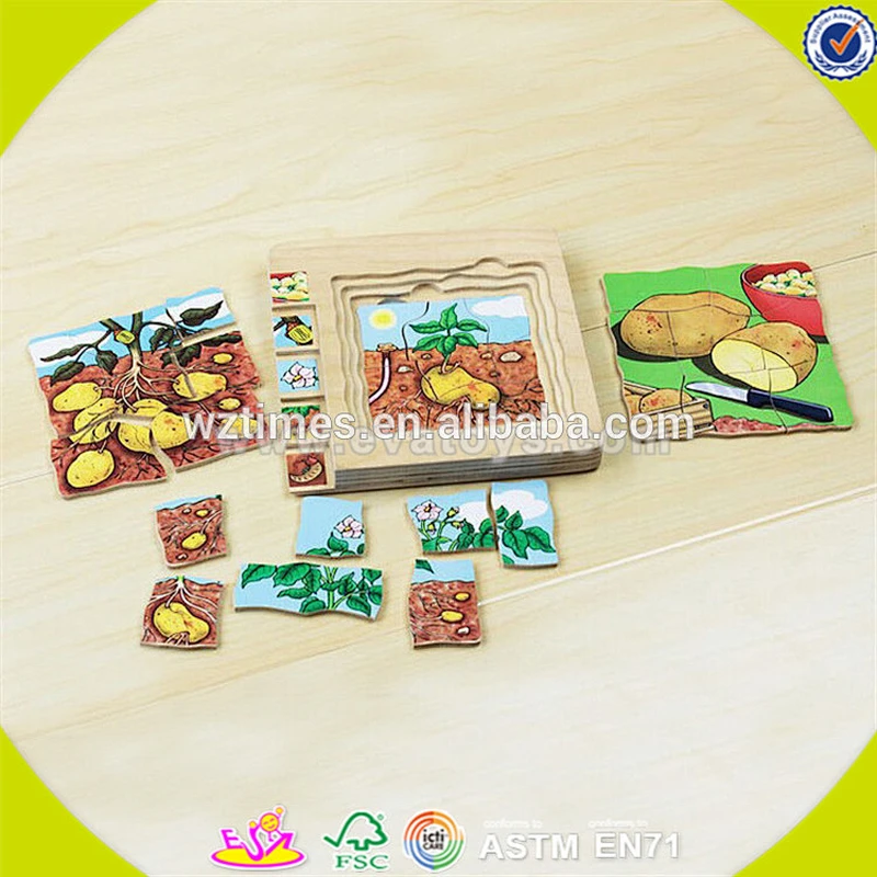 Wholesale educational jigsaw toy wooden vegetable theme multi-layers puzzle for kids W14A139