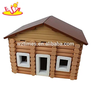 Bester verkaufender brauner DIY des Großhandels bauen hölzernes Spielzeughaus für Kinder W06A075 zusammen
