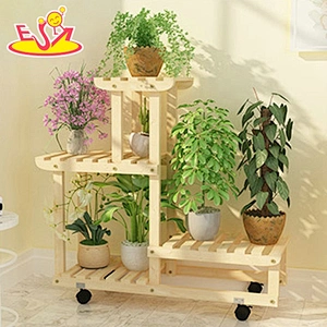 Most popular decorative movable wooden flower pot shelf stand in white W08H116C
