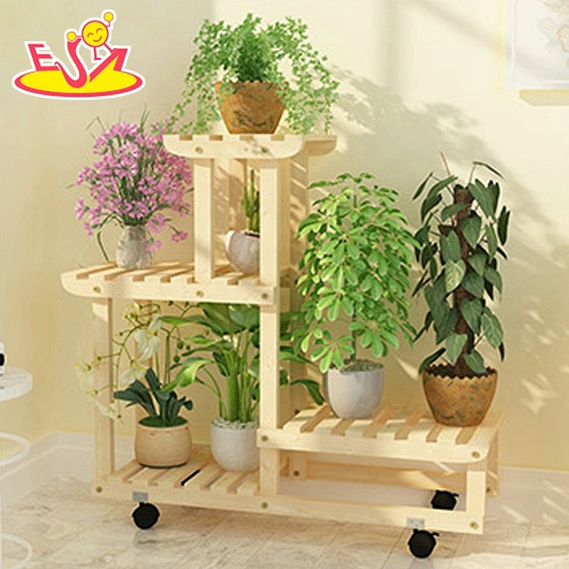 Most popular decorative movable wooden flower pot shelf stand in white W08H116C