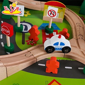 Customize educational 90PCS pink wooden train set table for kids W04C009B