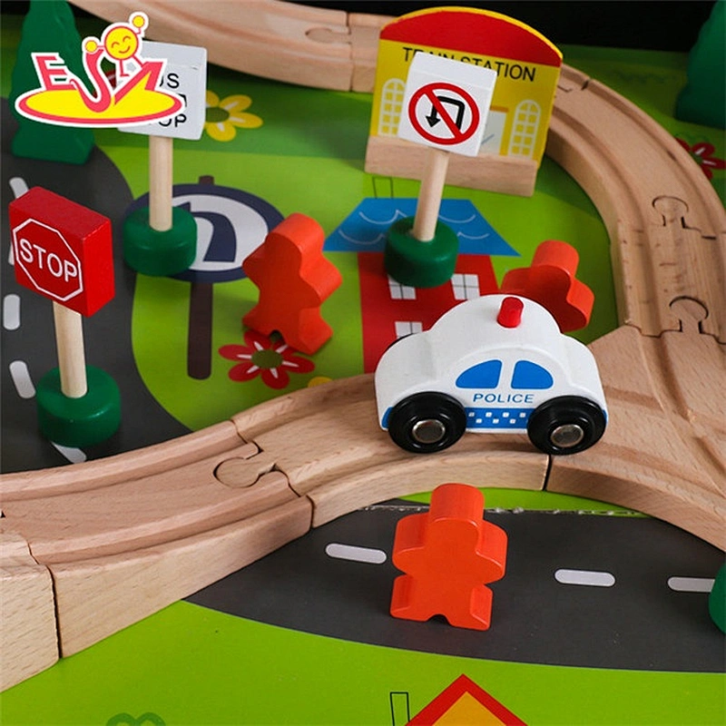 Customize educational 90PCS pink wooden train set table for kids W04C009B