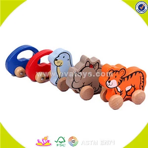 wholesale tiger shape wooden kids drag toy, fashion kids wooden drag toy, popular tiger kids wooden drag toy W05B077