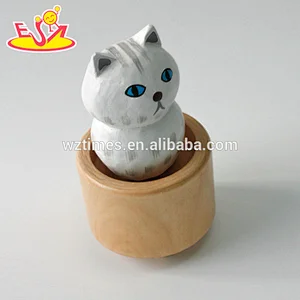 Wholesale top fashion wooden cat shaped music box as gift for children W07B058