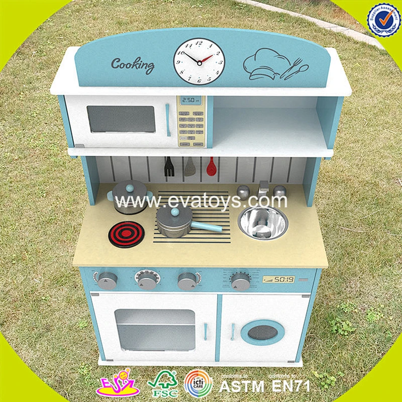 2018 New design blue wooden kids kitchen set top fashion wooden kids kitchen set best wooden kids kitchen set W10C266