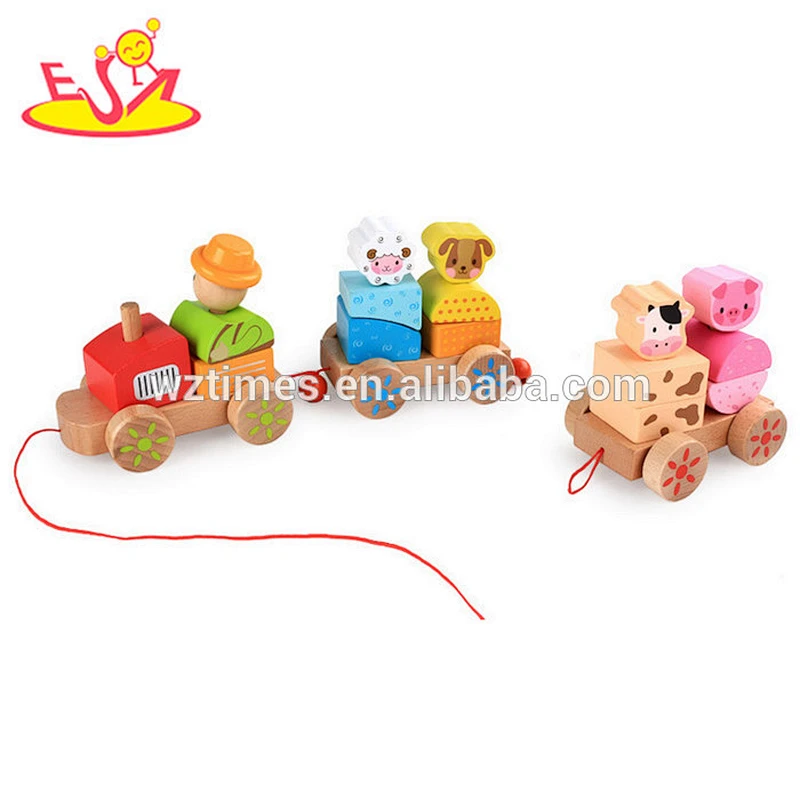 Wholesale best wooden pull blocks train toy for children W05C086