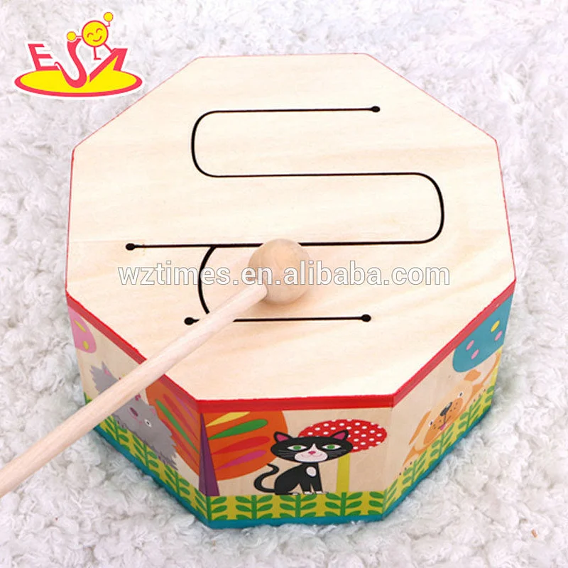 Wholesale unique creative music learning wooden children drum toy W07J041