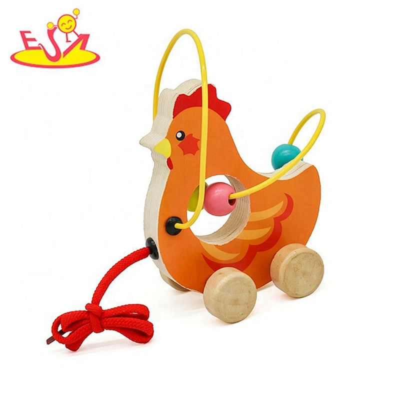 Wholesale fashion cock shaped pull string wooden small car toy for sale W05B162