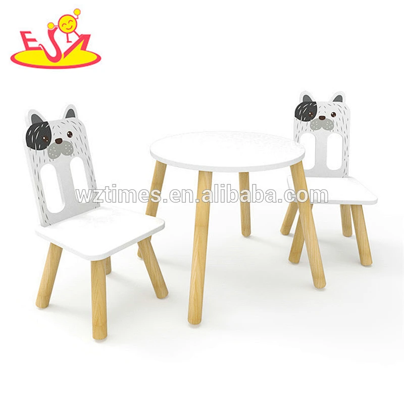 High quality preschool cartoon dog painted children wooden table and chair set with best price W08G234