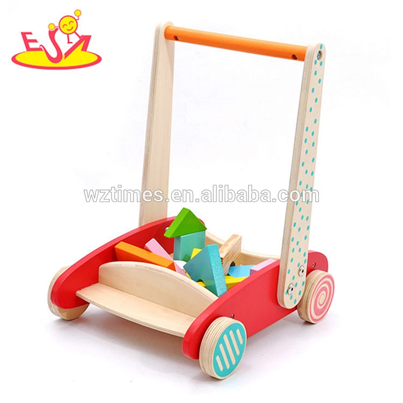 2018 wholesale preschool wooden baby walker with blocks new design colorful wooden baby walker with blocks W16E073