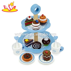 2018 Wholesale simply design wooden tea time toys pretend play preschool kid with decorative plate W10D178