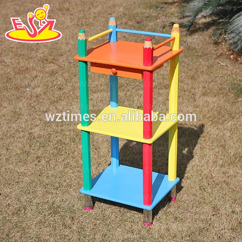 Wholesale top quality pencil style baby wooden 3 layer shelf with a drawer W08C059