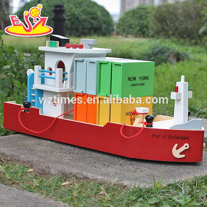 New design funny wooden cargo ship toy for kids W04F006