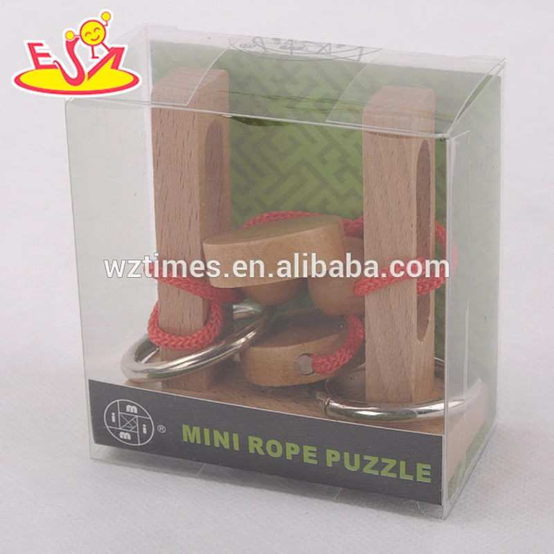 Wholesale interesting diy children wooden kids rope puzzle to training IQ W11C024
