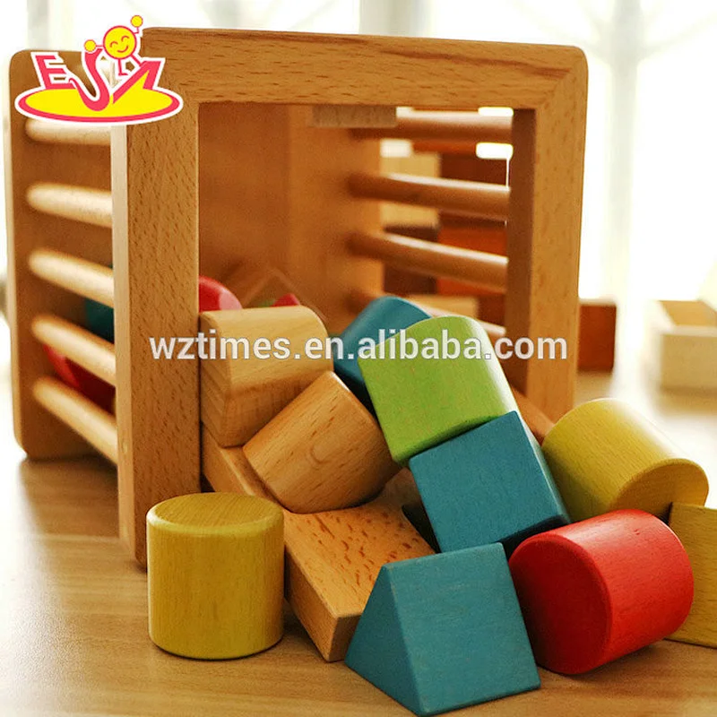 Wholesale top fashion wooden different shapes geometric blocks toy for children W12F024