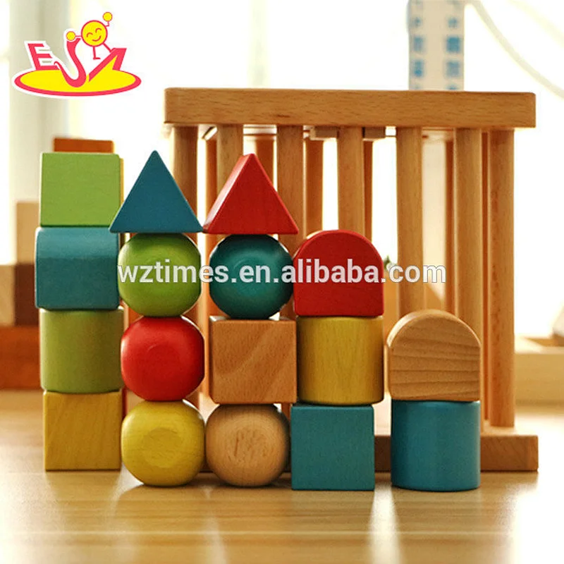 Wholesale top fashion wooden different shapes geometric blocks toy for children W12F024