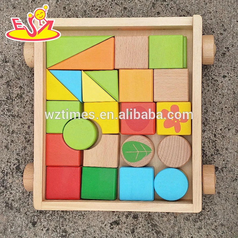 2018 wholesale wooden best building blocks for toddlers, pull car designed wooden best building blocks for toddlers W13C033