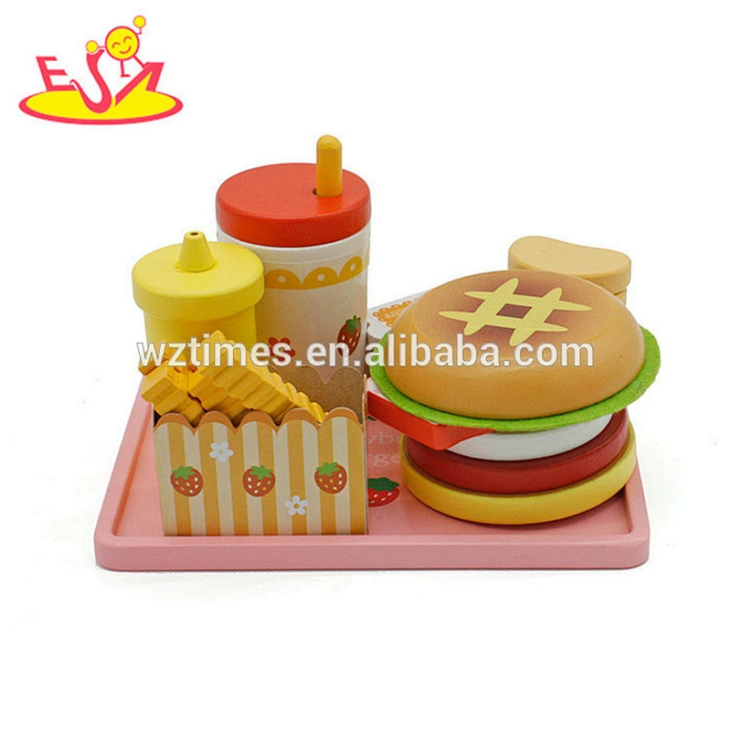 Hölzernes Hamburger des Spielzeugs heißes interessantes Schnellimbissthema für Kinder W10B075