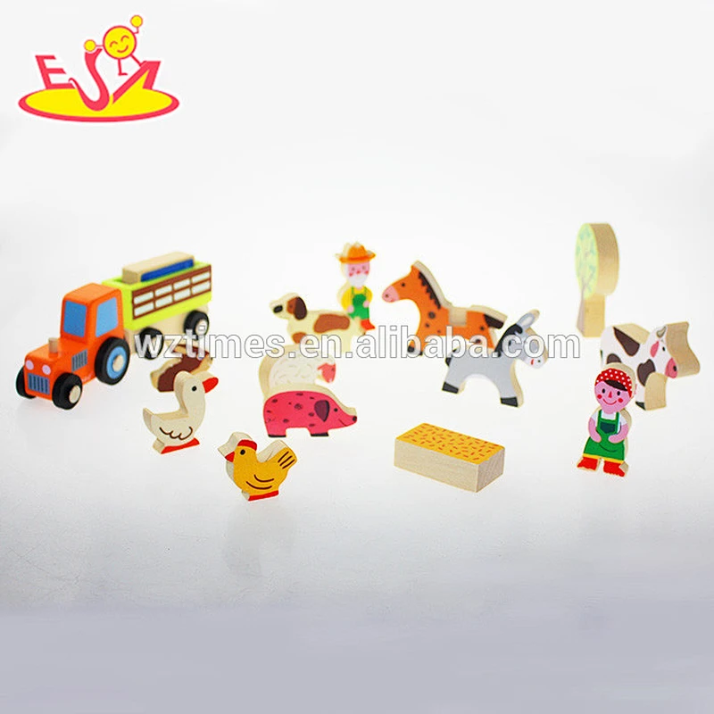 Wholesale interesting baby pretend toy wooden animals farm set toy W01A072