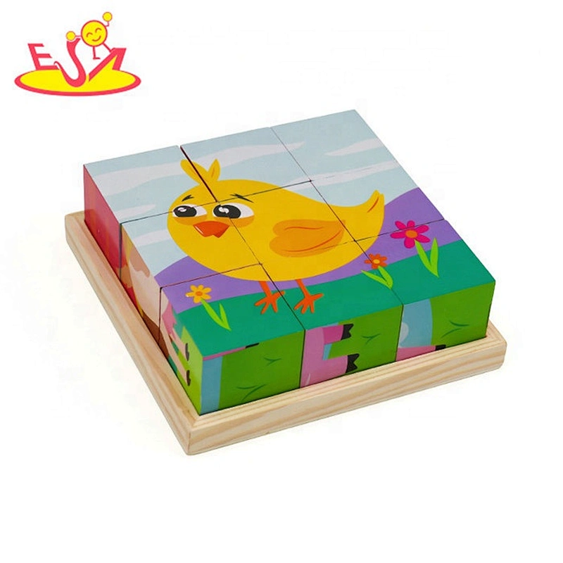 2019 New hottest educational animals wood cube puzzle for kids W14F063
