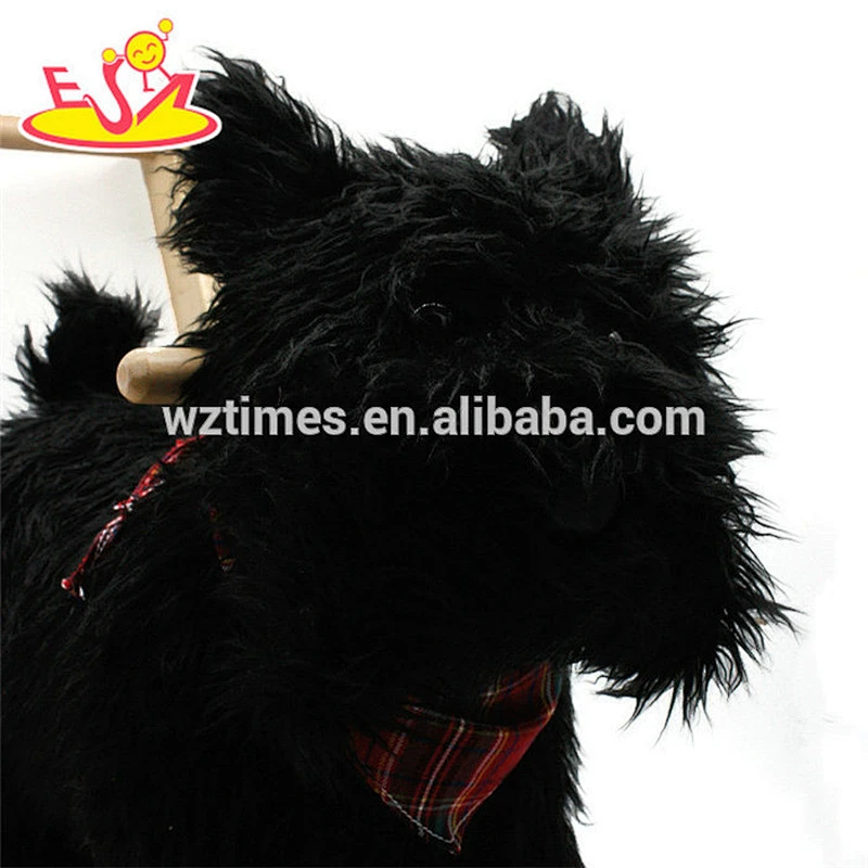 Wholesale most popular black plush baby wooden rocking horse toy with pull cart W16D114