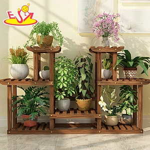 Most popular 3-tier wood flower stand rack shelf holder with wheels W08H118