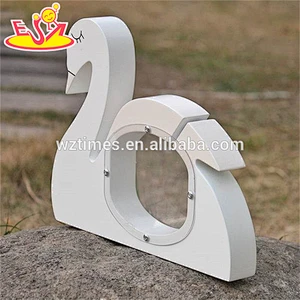 wholesale white swan design wooden small money box for kids W02A256