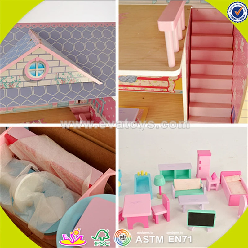 wholesale pretend dollhouse wooden kids play set for preschoolers W06A043