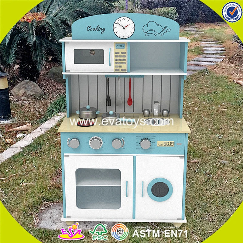 2018 New design blue wooden kids kitchen set top fashion wooden kids kitchen set best wooden kids kitchen set W10C266