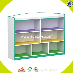 wholesale household design wooden toys storage shelf for kids with 5 plastic bins 2 Tier Wooden toys storage organizer W08C033