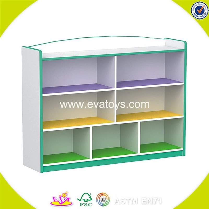 wholesale household design wooden toys storage shelf for kids with 5 plastic bins 2 Tier Wooden toys storage organizer W08C033
