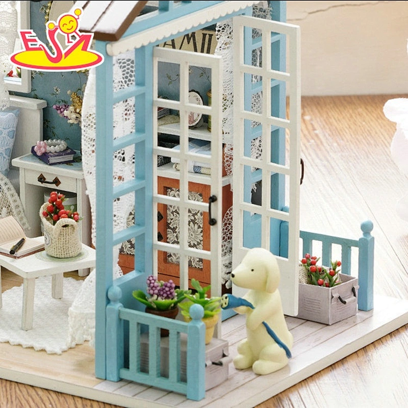 2018 Kinder beste Geschenke diy Holz Puppenhaus Miniaturen mit LED-Licht W06A342