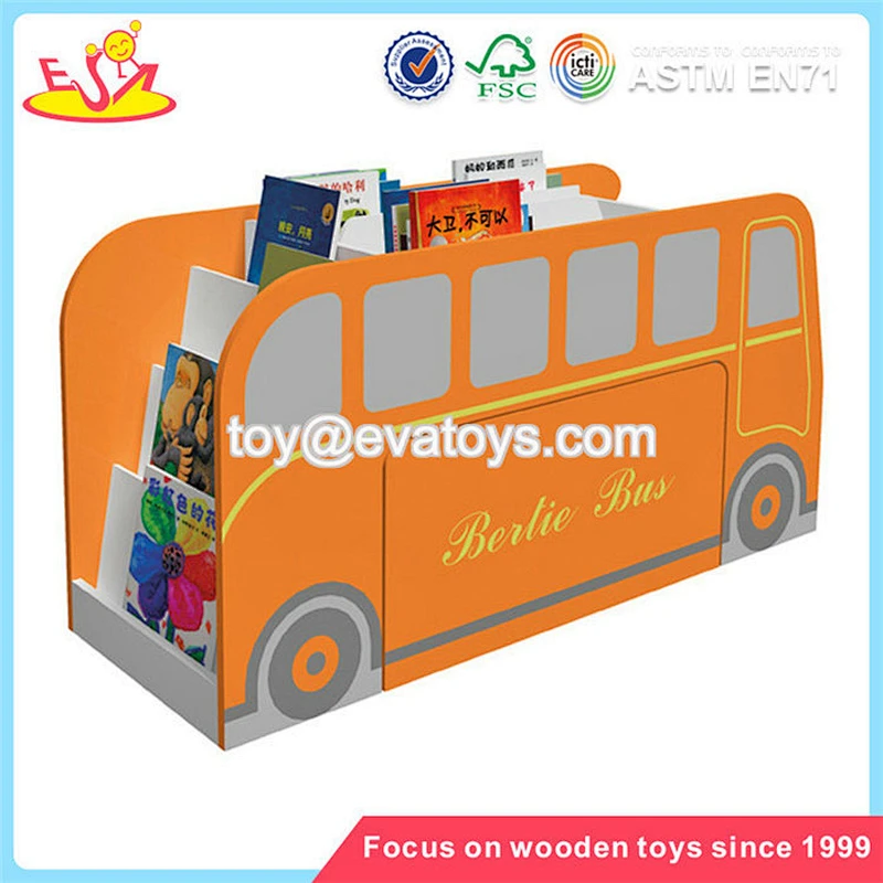 Wholesale fashionable bus shape hottest kids wooden bookshelf used in school or home W08D066