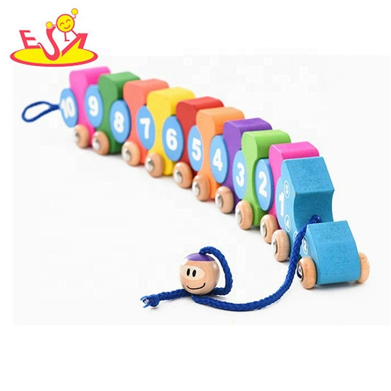 2019 New arrival kids mini wooden pull along train toy with numbers W05C115