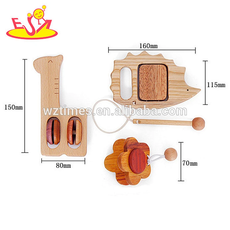 Wholesale educational baby wooden musical set toy with drums and castanet W07A122