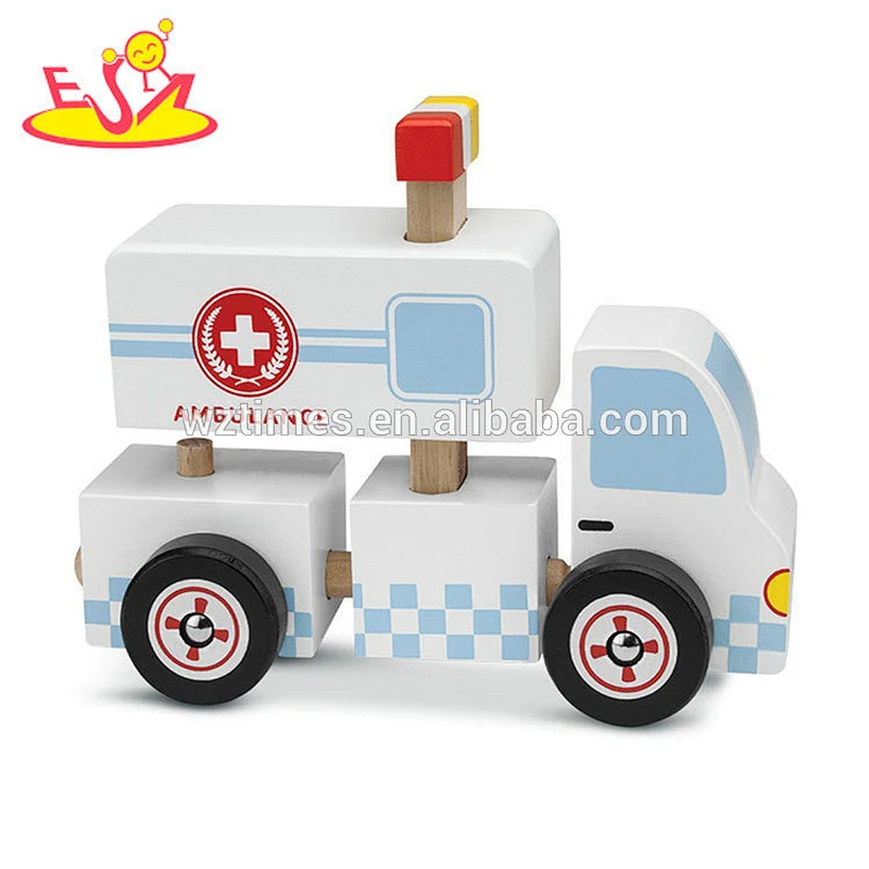2018 New small ambulance toys wooden doctor cart toy for kids W04A376