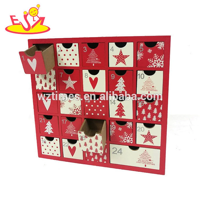 Wholesale beautiful baby wooden christmas countdown calendar with 24 mini drawers W09F012