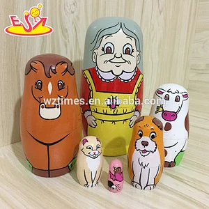 2018 Wholesale modern model toys 5 pcs wooden russian nesting dolls for child W06D102