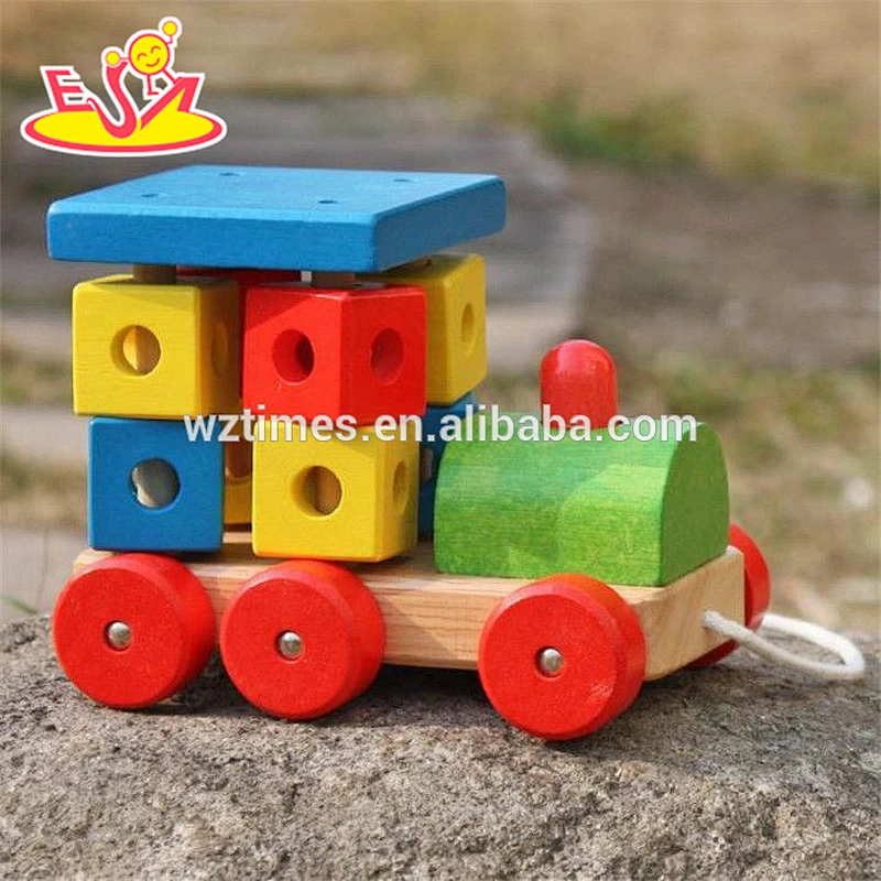 Großhandel kleinkinder bausteine ​​aus holz zug zug spielzeug neues design kinder aus holz zug zug spielzeug W05C072