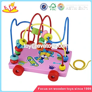 wholesale durable in use wooden beaded pull car toy for children pretty and colorful wooden beaded pull car toy W11B013
