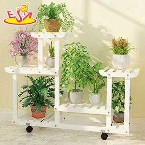 New arrival 4 layers decorative natural wood plant stand with wheels W08H117B