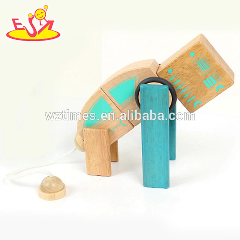 Wholesale educational diy construction wooden flexible robot puzzle toy for kids W03B046