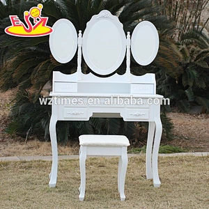 2018 Wholesale white wooden dressing table folding mirror wooden dressing table new design youth wooden dressing table W08H076