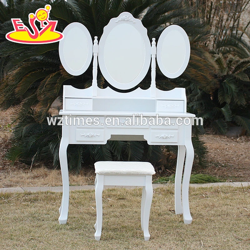 2018 Wholesale white wooden dressing table folding mirror wooden dressing table new design youth wooden dressing table W08H076