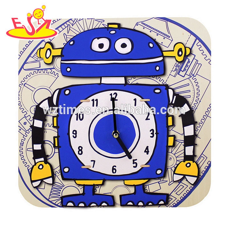 2018 wholesale number and time wooden puzzle alarm clock educational kids wooden puzzle alarm clock for sale W14K006