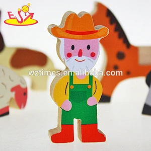 Wholesale interesting baby pretend toy wooden animals farm set toy W01A072