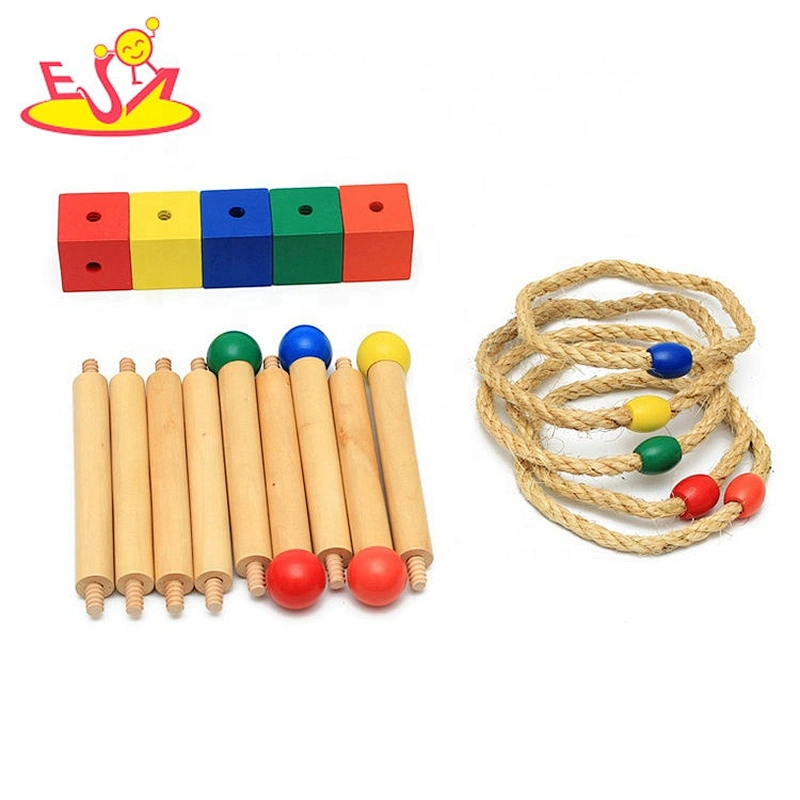 2019 New arrival educational wooden rope ring toss for kids W12F107