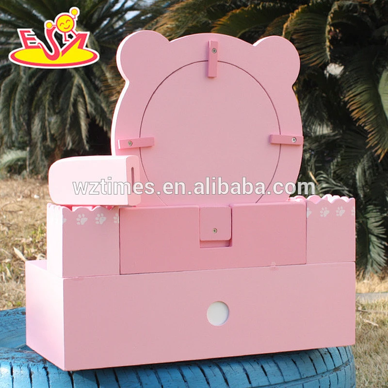 Wholesale girls toy dressing table wooden dress up games in pink W08H077